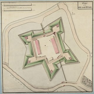 De schans van Texel staat op deze kaart van 1823 is nog zoals de 1574 is gebouwd.