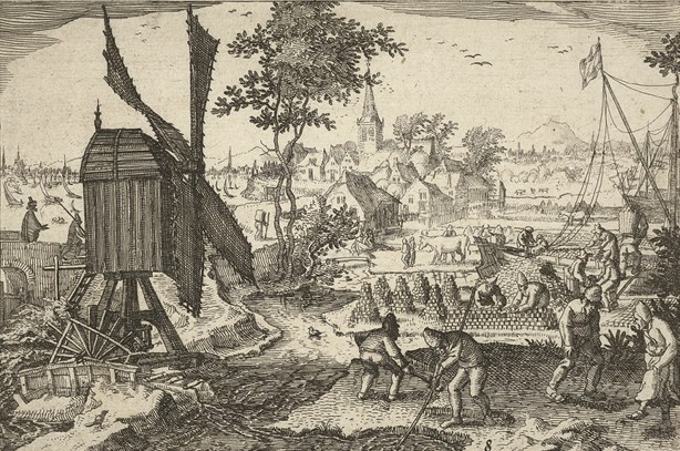 Turfsteken, ca. 1600, Claes Jansz. Visscher (II), 1608. Rijksmuseum.