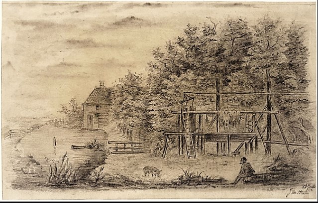 Zoutziederij Hoorn.Tekening van J.van Straten,1874, WFMuseum,