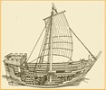 Tekening van het koggeschip. Het schip is gebouwd in overnaadse bouw.