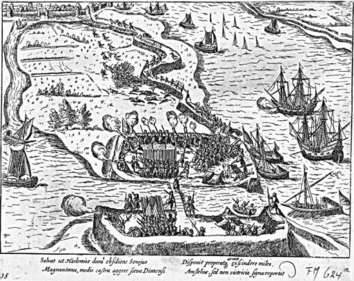 Slag op de Diemmerdijk in 1573. Ets van Frank Hogenberg (1549-1590), Rijksmuseum.