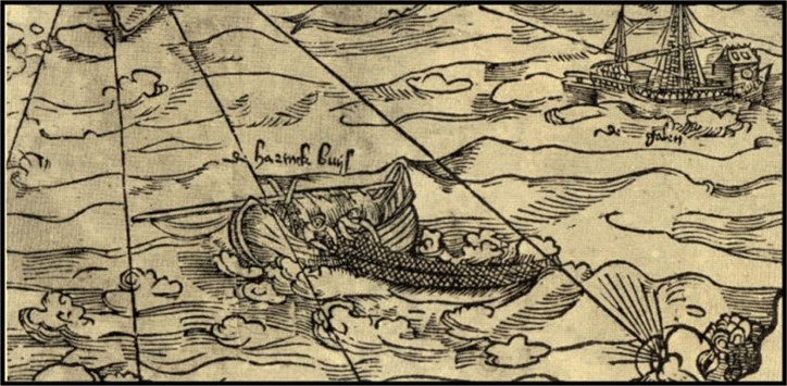 Deel van de Caerte van de Oosterchen Zee van 1526.van Jan de  Beeldsnijder. Gem.archief Groningen. .