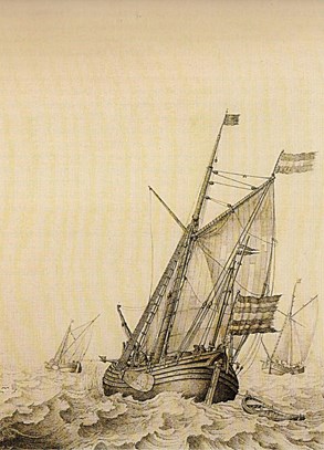 Wijdschip, part van penschilderij Willem van de Velde d.O.