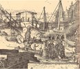 Rechtsachter de baggermolen is een schip doorgezaagd, het wordt een verlenger.