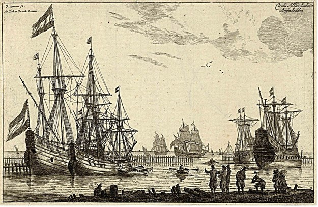 Twee fluitschepen een grote en kleine. Ets 1652 Rijksmuseum.