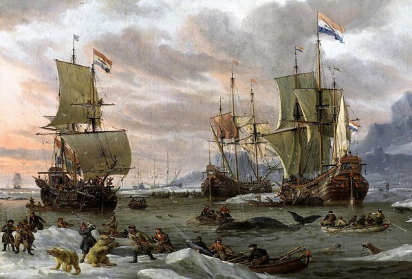 Fluiten op walvisvangst, Abraham Storck, 1654 - 1708. Rijksmuseum.