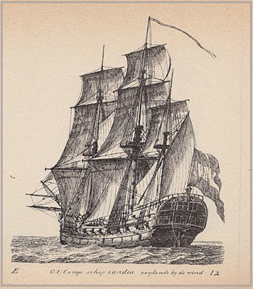VOC schip Candia, zeilend aan de wind, G. Groenewegen, 1789