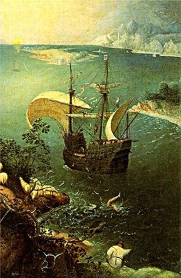 Het karveel uit de 16de eeuw. Pieter Bruegel de Oude. De val van Icarus.