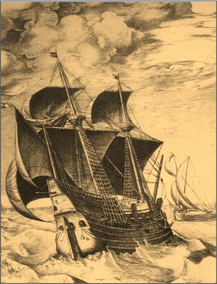 De hulk van 1580, In Hollandse gladboord gebouwd.
