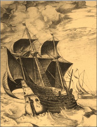 De hulk van 1580, In Hollandse gladboord gebouwd.
