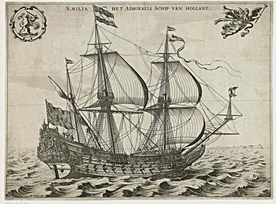 Aemilia het admiraalsschip van Holland, M.H.Tromp, ca. 1639, Willem van de Velde I, Rijksmuseum.