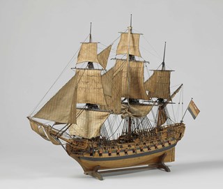 Een scheepsmodel van het linieschip Hector, 1784-1799,Lucas de Waal.Rijksmuseum.