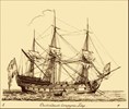Oost-Indiëvaarder voor anker op de Koopmanrede van Texel. Tek. G.Groenewegen 1789.. 
