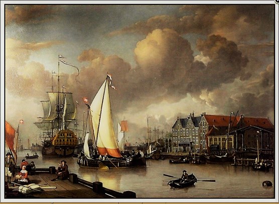 De haven van Hoorn in de 18de eeuw. Het schilderij van J. C. Rietschoof is gestolen uit het WFM.