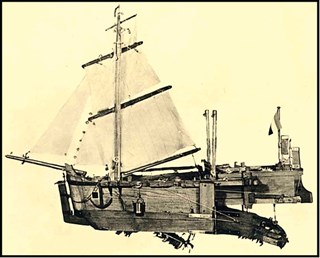 Model krabbelaar of mol uit 1435. Nat. Baggermuseum Sliedrecht.