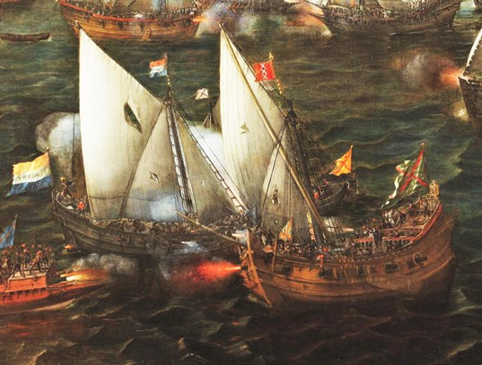 Slag op het Haarlemmermeer 1573. Deel uit Hendrik Cornelisz. Vroom, in of na 1629,Rijksmuseum