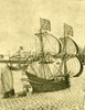 Het spiegelschip zeilt het  IJ in. Een dl. van Pieter Bast, ca. 1599. Rijksmuseum.