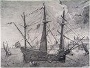 Oorlogschip, Gravure van  Frans Huys, Bruegel