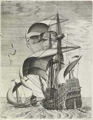 Oorlogschip begeleid door een galei, Frans Huys,1561-1565. Rijks