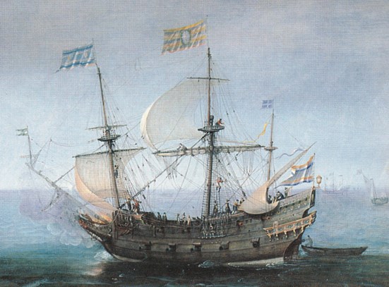 Pinas, galjoen. Deel van schilderij   Cornelis. Claesz. van Wieringen