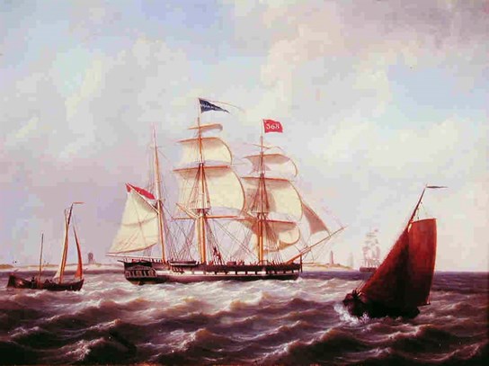 Het zeilende raderstoomschip Willem de Eerste.
