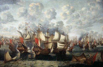 </b> <i>Eerste fase van de Zeeslag in de Sont - First phase of the Battle of the Sound - Nov. 8 - 1658.  Jan Abrahamsz Beerstraten, 1660.</i><b>