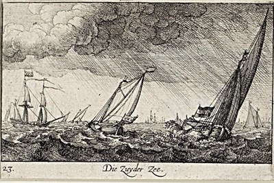 De Zuiderzee in het jaar 1635 getekend door  Wenceslas Hollar.
